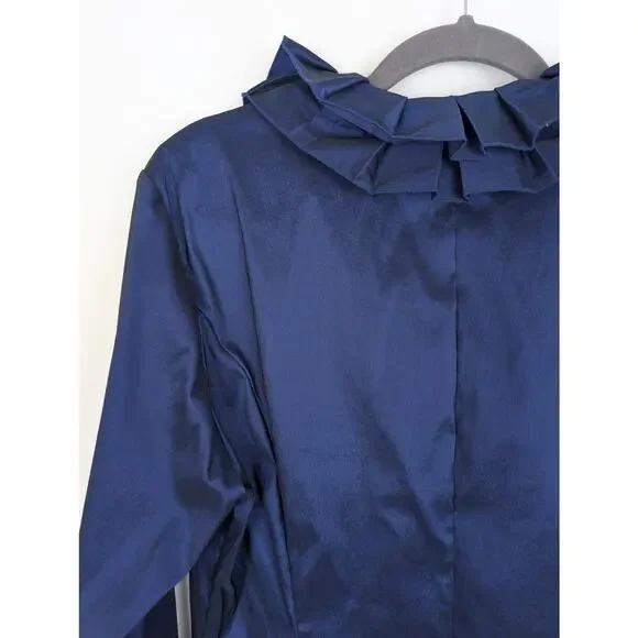 Samuel Dong Blazer Jacket Evening Formal Pleated Ruffle Iridescent Blue Size L - Picture 6 of 11